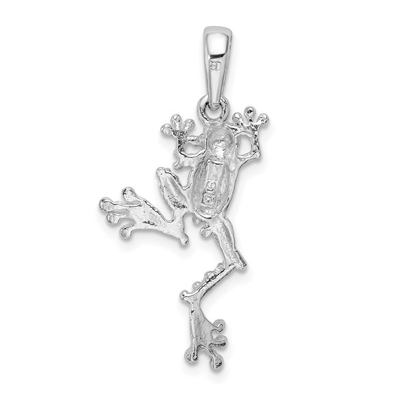 925 Sterling Silver Rhodium-plated Polished Jumping Frog Necklace Charm Pendant - Picture 3 of 4